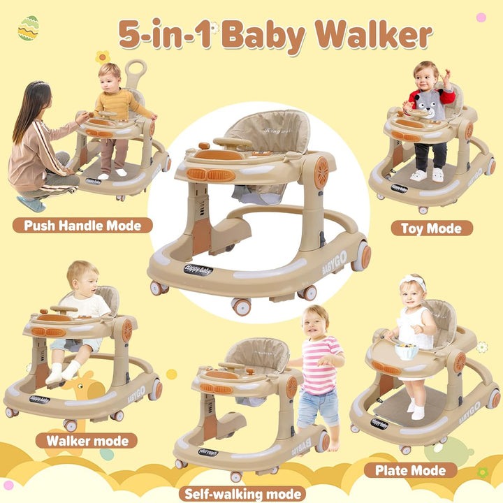 4 in 1 Lauflernhilfe, Baby Walker Höhenverstellbar, Gehhilfe mit Esstablett, Spielcenter, Bodenmatte