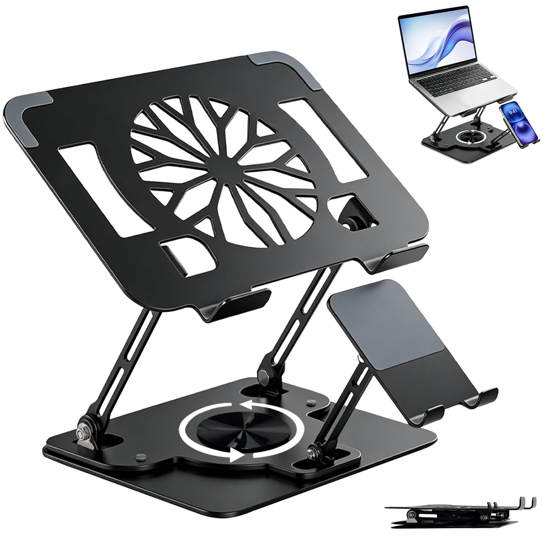 Laptop Ständer Höhenverstellbar mit Handy Halterung 360° Drehbar &amp; Platzsparend Klappbar Ergonomisch