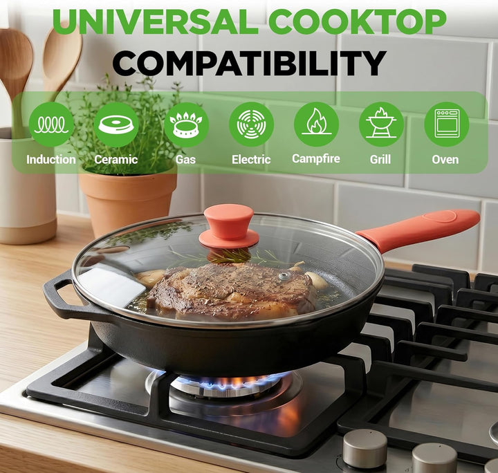 NutriChef Gusseisen Grillpfanne Induktion – Lodge Cast Iron, Grill Pan – Eisenpfanne Perfekt als Ste