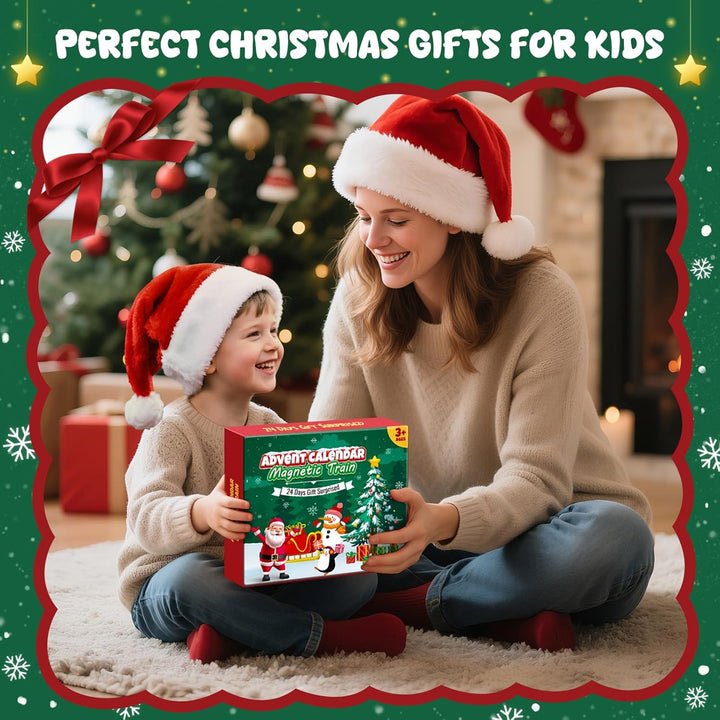Adventskalender 2025 Kinder, Weihnachtskalender Kleinkind Baby Magnetischer Holzzug, 24 Tage Advents