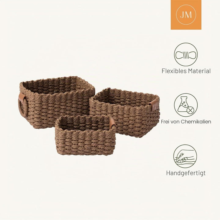 La Jolíe Muse Aufbewahrungskörbe, 3er Set aus gewebtem recyclebarem Papierseil, Aufbewahrungsboxen f
