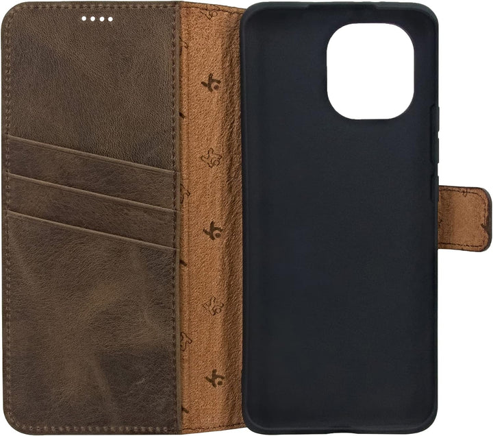 Suncase Book-Style Hülle kompatibel mit Xiaomi Mi 11 Leder Tasche (Slim-Fit) Lederhülle Handytasche