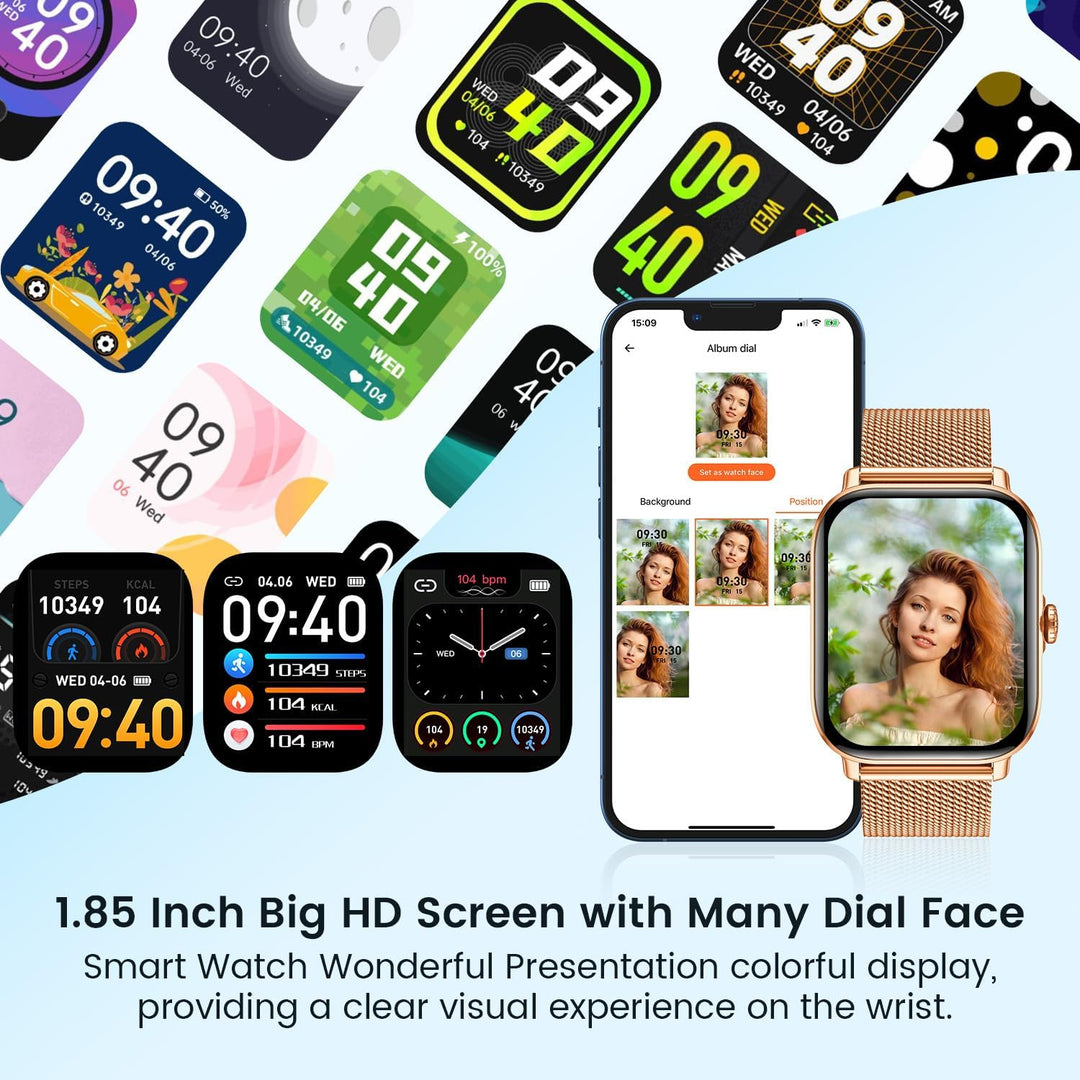 Smartwatch Fitness mit Telefonfunktion Schrittzähler Schlafmonitor: Smart Watch 1.85 Zoll mit Sport