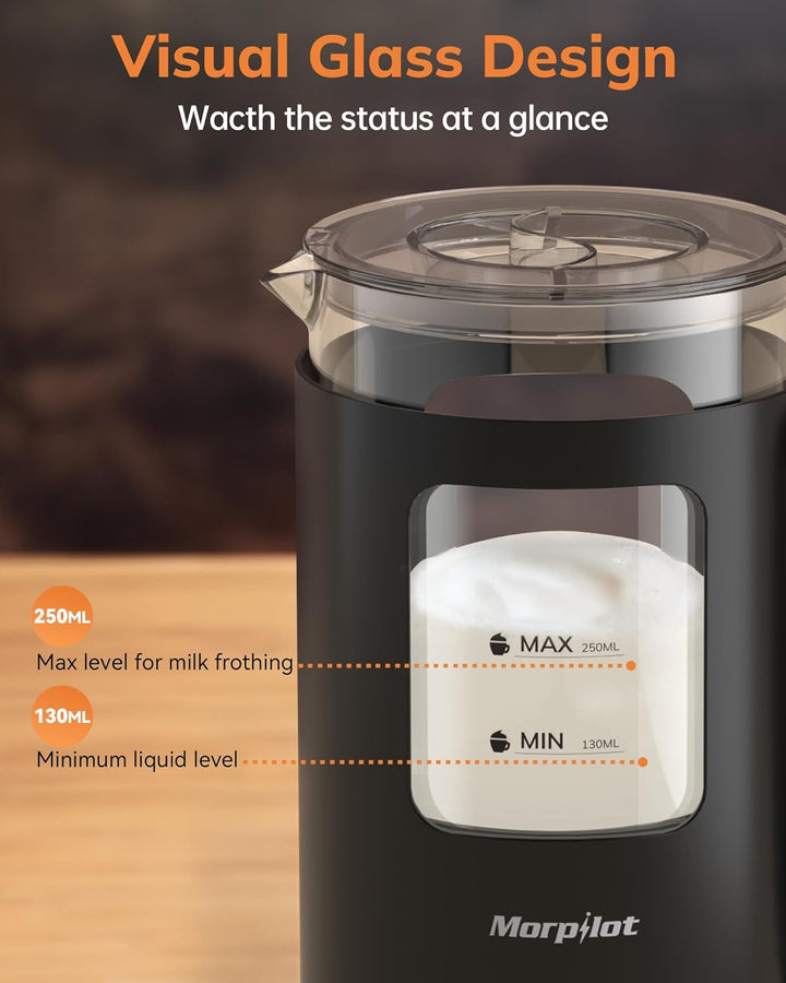 Morpilot Milchaufschäumer Elektrisch, 130-600ml 550W, 4 in 1 Milchschäumer für Heisser und Kalter, V