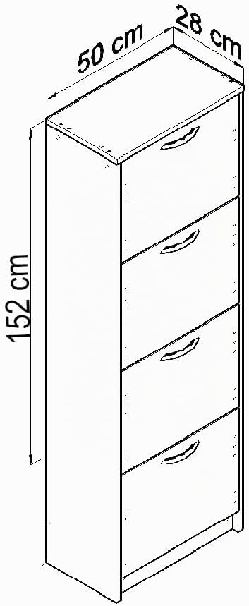 MATKAM Schuhschrank 4S, in Schlichter Optik, B 50 x H 152 x T 28 cm, laminierte Möbelplatte 16 mm, m