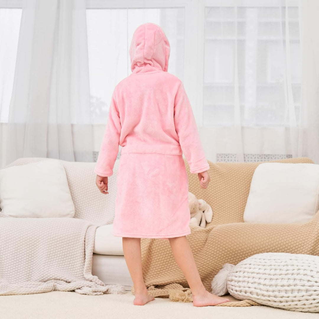 Weicher Bademantel mit Kapuze für Mädchen Fleece Morgenmantel Nachtwäsche Kinder 8-9 Jahre Rosa, 8-9