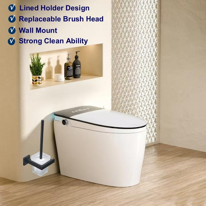 WC-Bürste und Halter Wand Toilettenbürste Mit Halterung, Schwarz, 304 Edelstahl und Mattglas für Bad