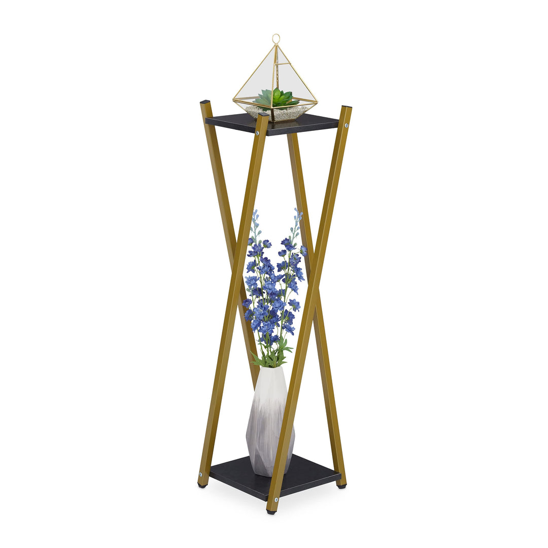 Relaxdays Blumenständer, 2 Etagen in Marmoroptik, Metall, modern, hoher Blumenhocker, HBT: 99 x 29 x