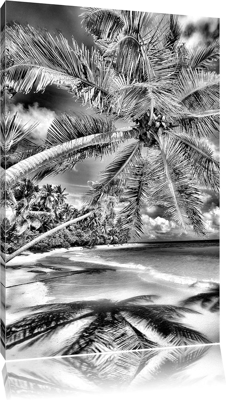Monocrome, Palmenstrand, Format: 100x70 auf Leinwand, XXL riesige Bilder fertig gerahmt mit Keilrahm