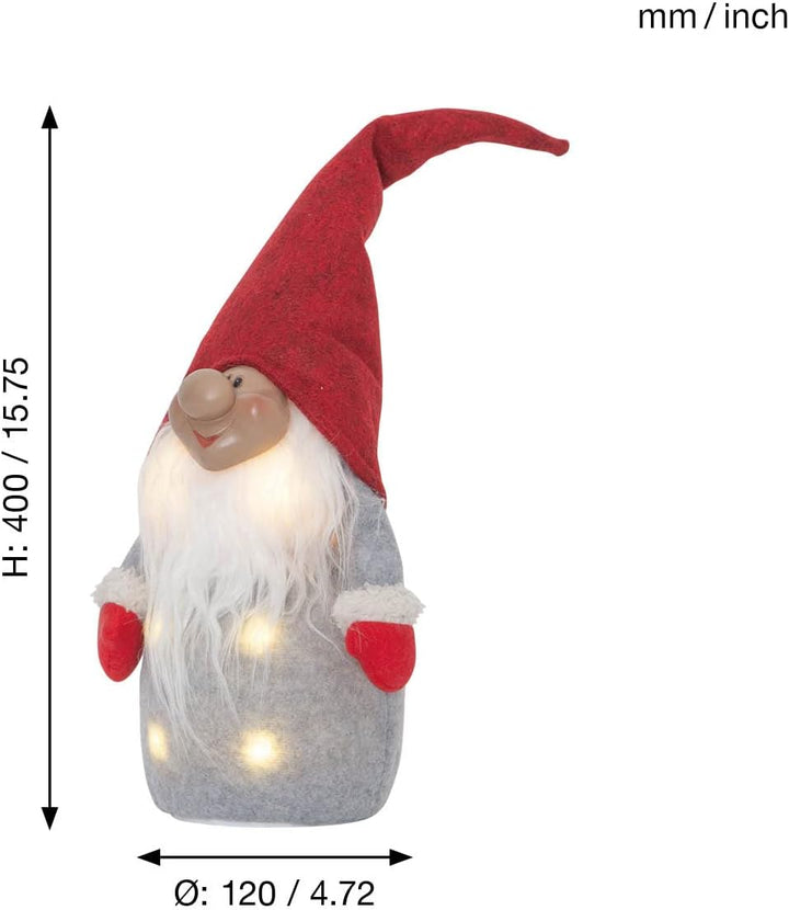 EGLO LED Weihnachtsdeko, Leuchtfigur Wichtel aus Stoff mit Kunststoffkörper in Grau, Weiss und Rot,