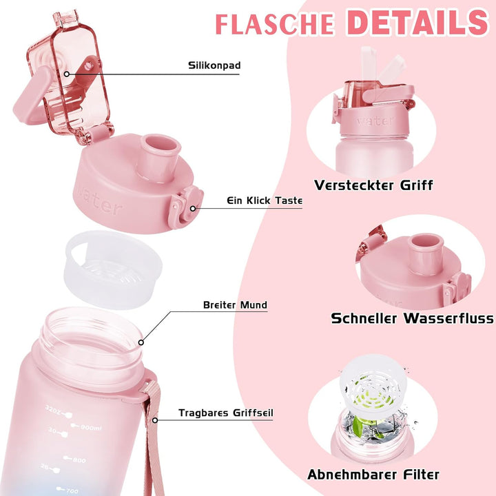 AOPREL Trinkflasche 1l, Wasserflasche BPA-Frei aus Tritan, Sport Trinkflasche Kohlensäure geeignet,
