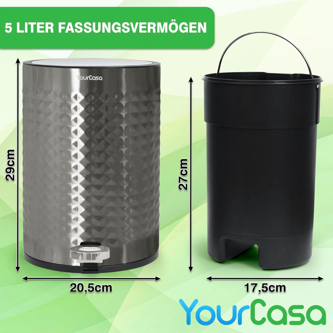 YourCasa Mülleimer Bad 5L aus Edelstahl [Pyramiden Effekt] für Badezimmer und Wohnbereich - Kosmetik
