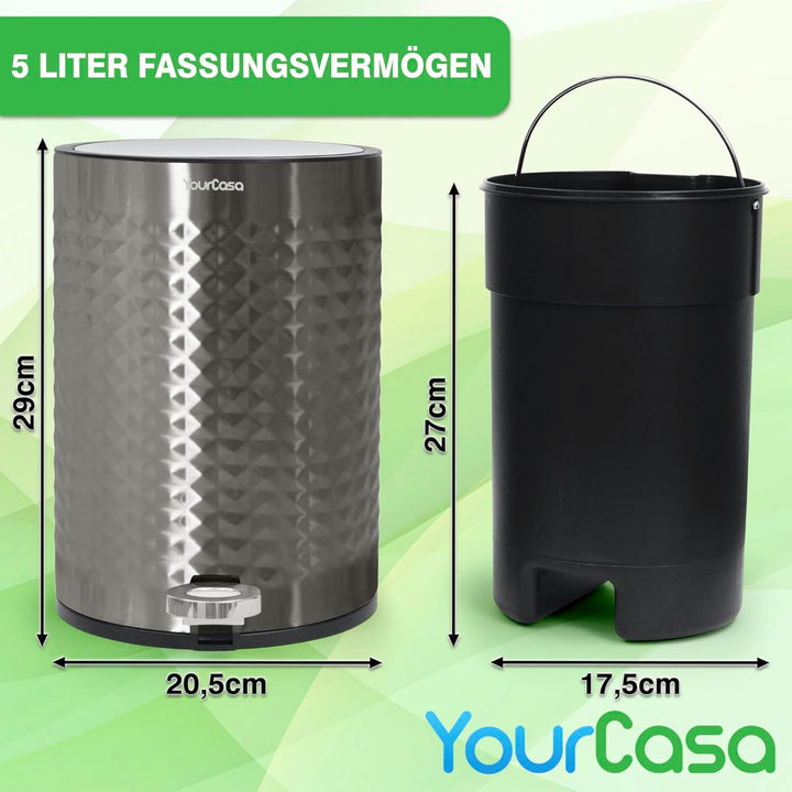 YourCasa Mülleimer Bad 5L aus Edelstahl [Pyramiden Effekt] für Badezimmer und Wohnbereich - Kosmetik