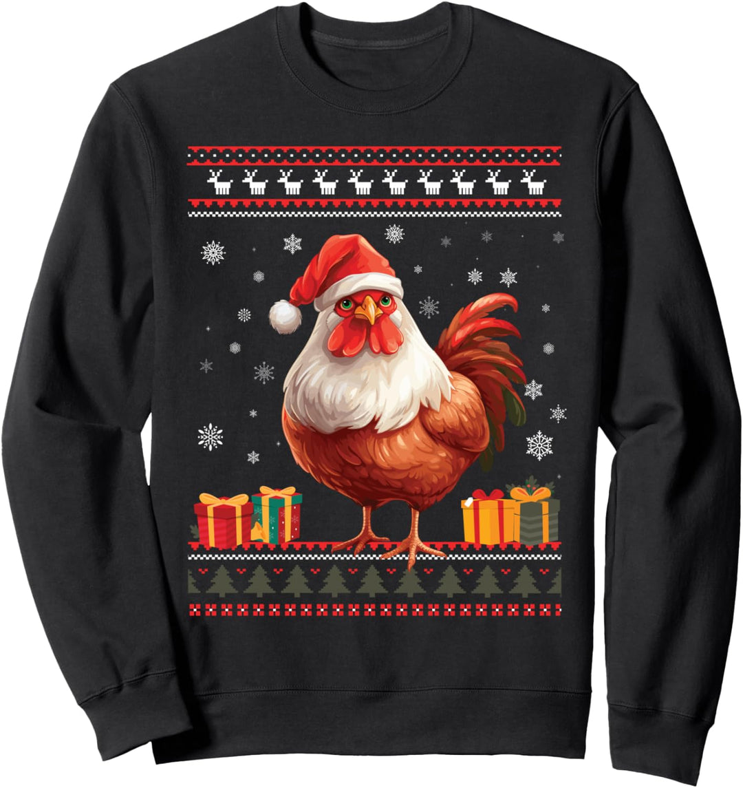 Weihnachtspullover mit Huhn-Weihnachtsmann-Mütze für Männer und Frauen Sweatshirt
