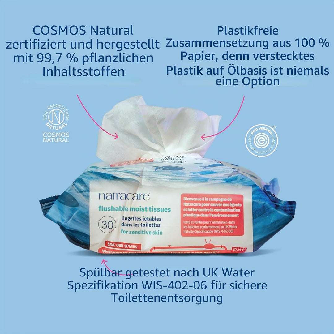 Natracare Sicher zum Ausspülen von feuchten Tüchern, 30 Tüchern