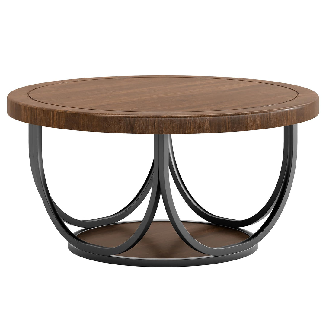 Tribesigns Runder Couchtisch, 80 cm Runder Holztisch, Bauernhaus Grosse Runde wohnzimmertisch mit 2-
