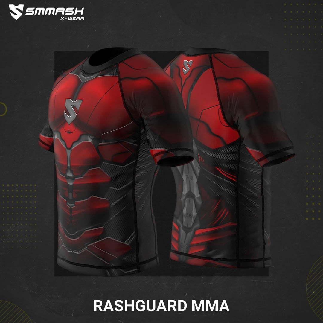 SMMASH Funktionsshirt Herren Rashguard Kurzarm Sportshirt MMA Thaibox Muay Thai Kickboxen Atmungsakt