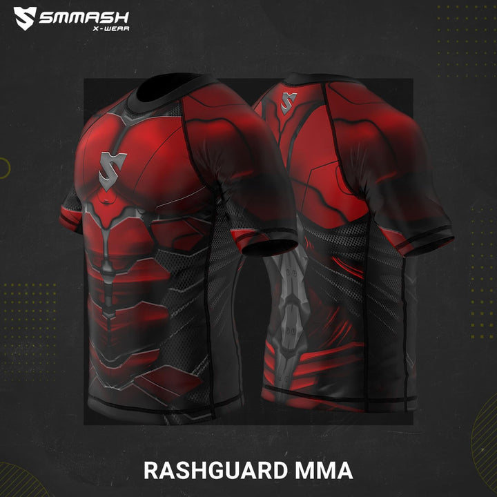 SMMASH Funktionsshirt Herren Rashguard Kurzarm Sportshirt MMA Thaibox Muay Thai Kickboxen Atmungsakt