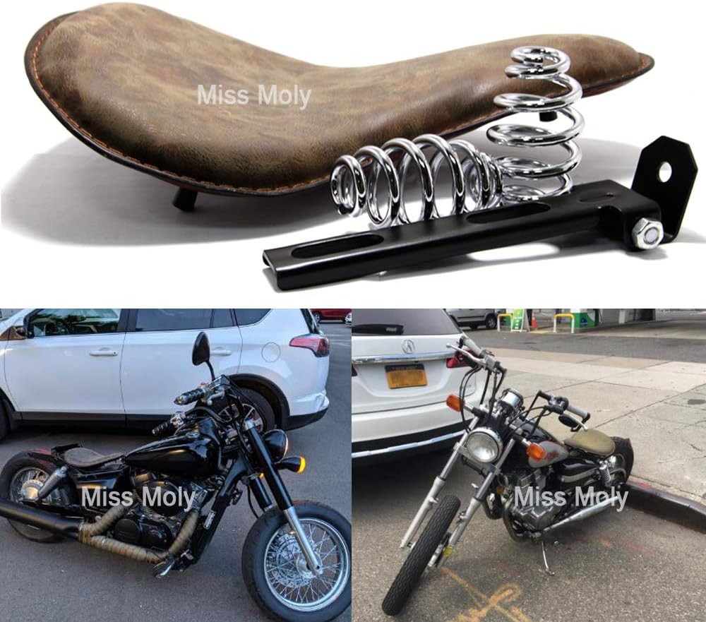 Retro Motorrad Leder Sitzpolster Sattel Solo Seat für Sportster Chopper Bobber #5-Retro Braun, #5-Re