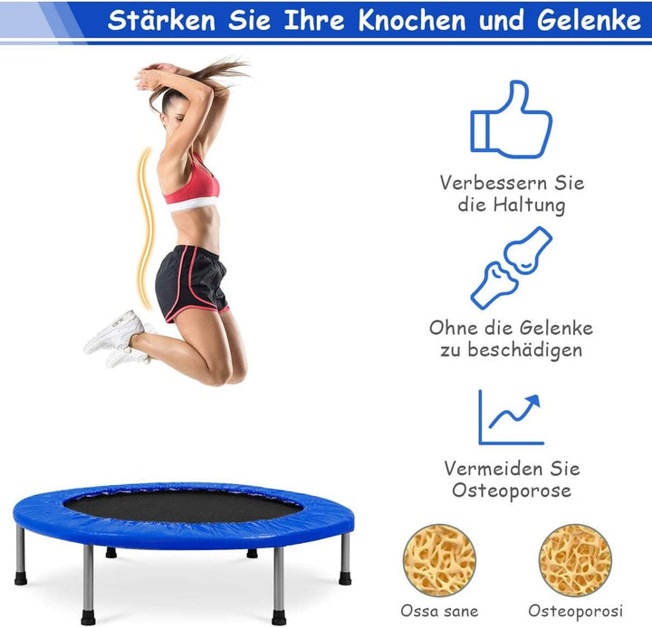 GOPLUS Trampolin Indoor, Ø97cm Fitnesstrampolin bis 150 kg belastbar, Kindertrampolin klappbar mit r