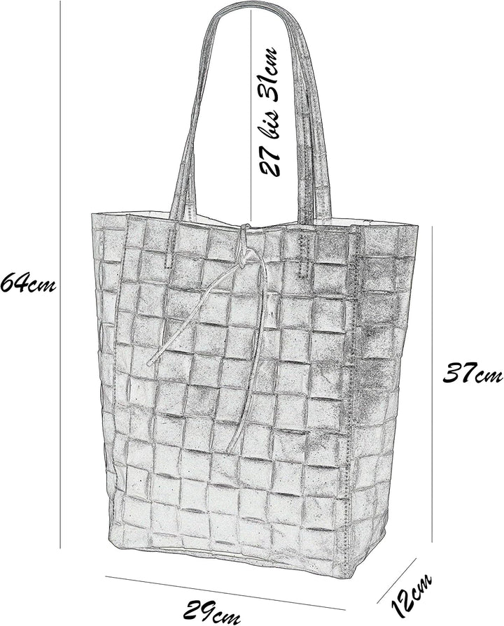 SH Leder ® Damen Echtleder Shopper in geflochtene print mit Innentasche in vielen Farben Schultertas