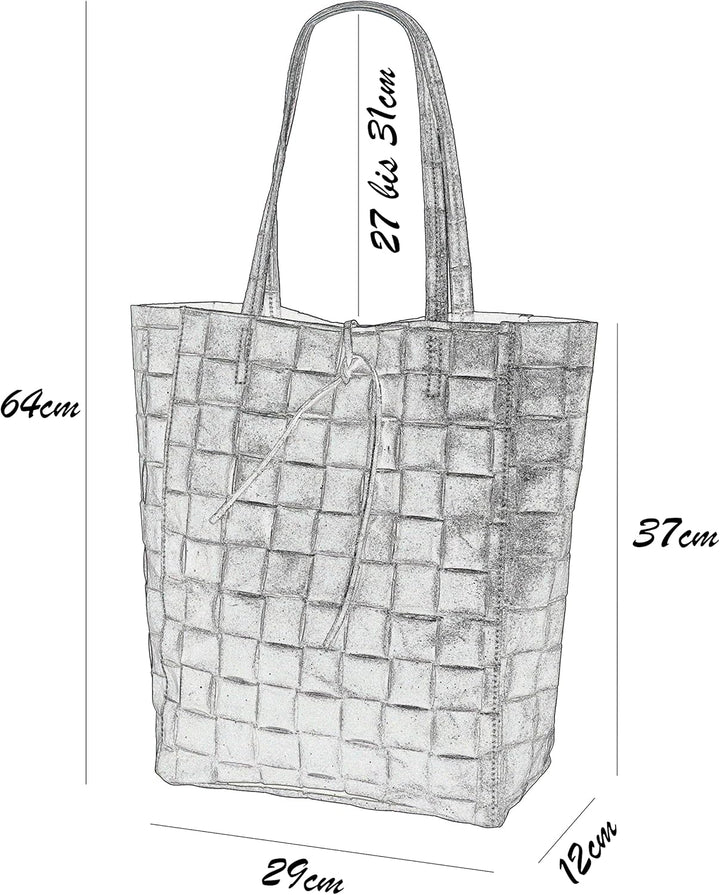 SH Leder ® Damen Echtleder Shopper in geflochtene print mit Innentasche in vielen Farben Schultertas