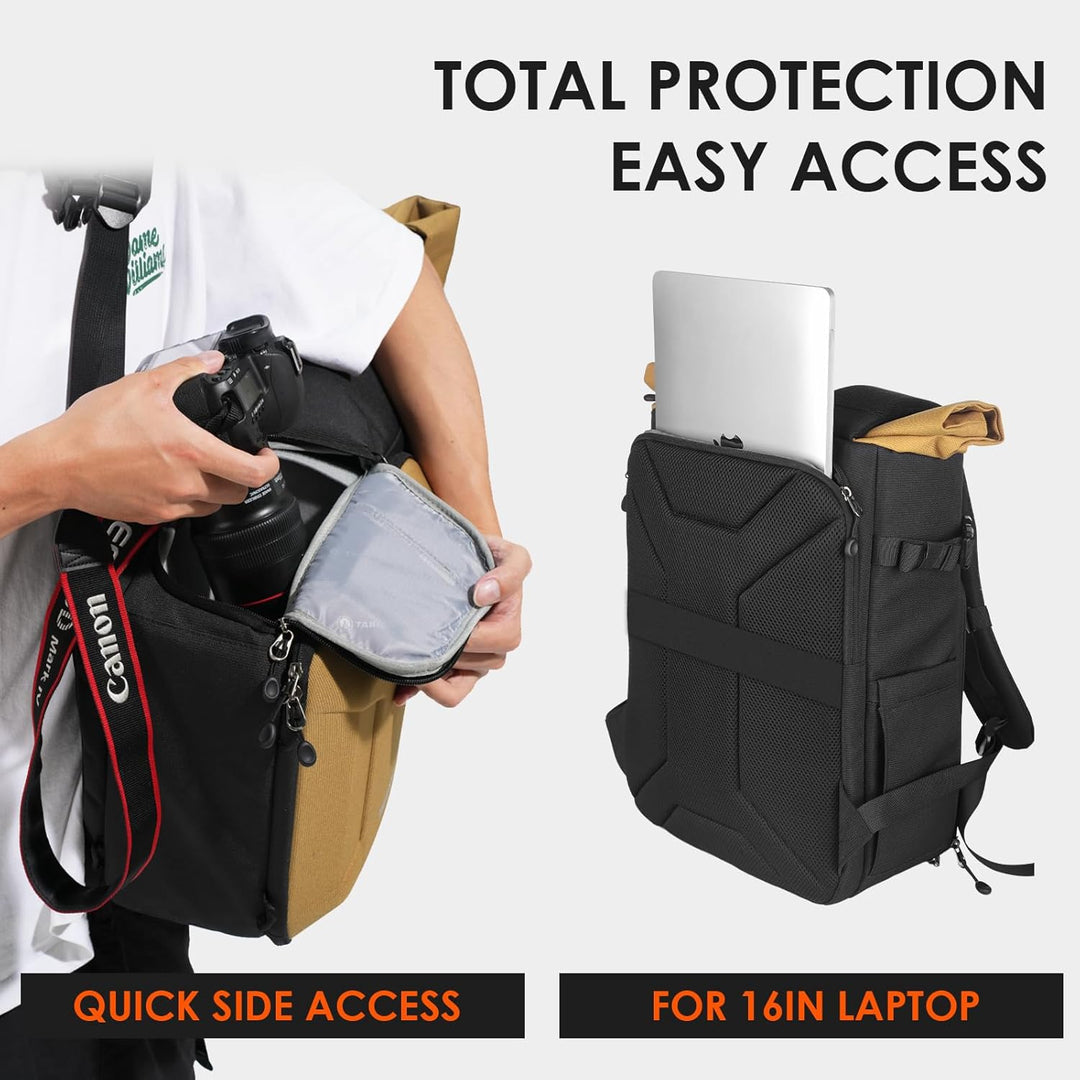 TARION Kamerarucksack Rolltop Fotorucksack mit Hartschale: Professionelle Kameratasche Spiegelreflex