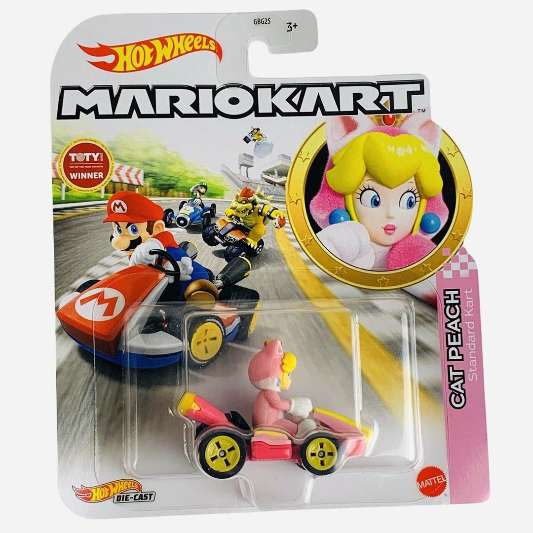 Hot Wheels Mario Kart - Fahrzeug / Auto aus Metall - Cat Peach Standard Kart - Neuheit 2021 - Neu