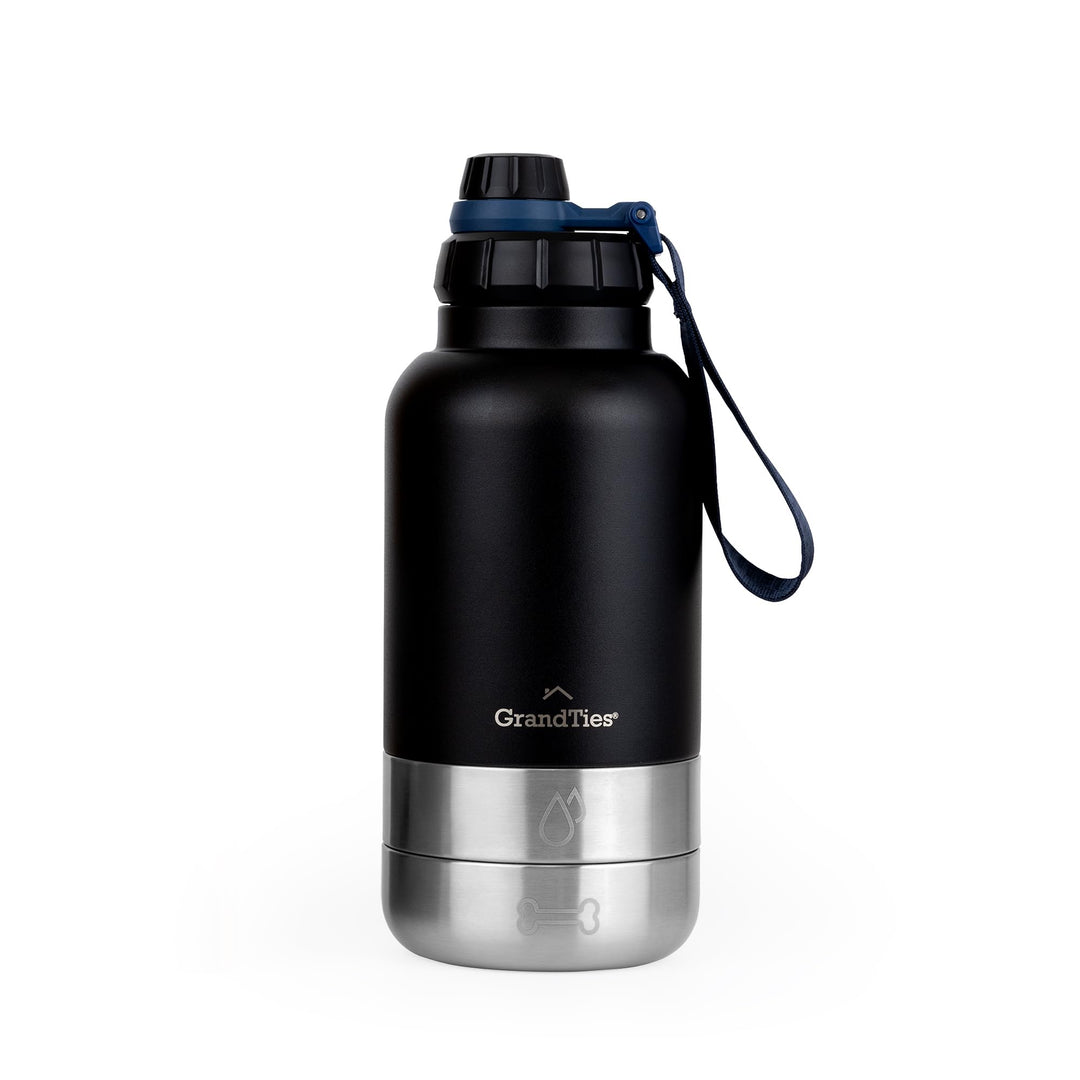 GrandTies Isolierte tragbare Hundewasserflasche mit 2 abnehmbaren Hundenapfspender, auslaufsicherer