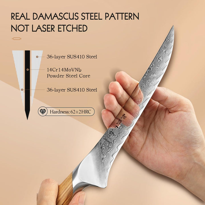 HEZHEN 73 Lagen Damaststahl Filetiermesser, Professionelles Fischmesser, Damast Ausbeinmesser, Full