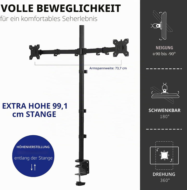 VIVO Stand-V012 Dual-Monitor-Schreibtischhalterung, extra hohe 99,1 cm Stange, voll Verstellbarer St