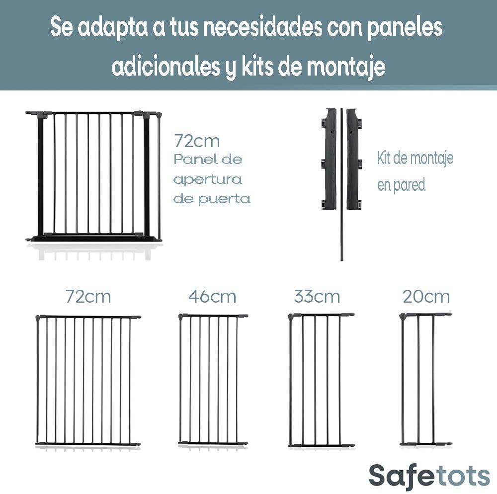 Safetots Zwei-Tür-Treppenschutzgitter Set, Schwarz, 187cm Gesamtlänge, Schraubmontage, 70cm Höhe Sch