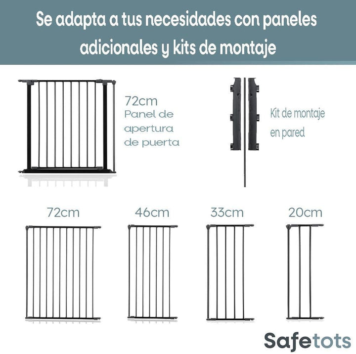 Safetots Zwei-Tür-Treppenschutzgitter Set, Schwarz, 187cm Gesamtlänge, Schraubmontage, 70cm Höhe Sch
