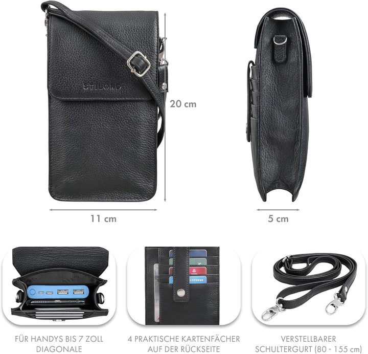STILORD "Imola Echtleder Handytasche 7 Zoll Damen Herren Vintage Umhängetasche Brustbeutel Leder Dam