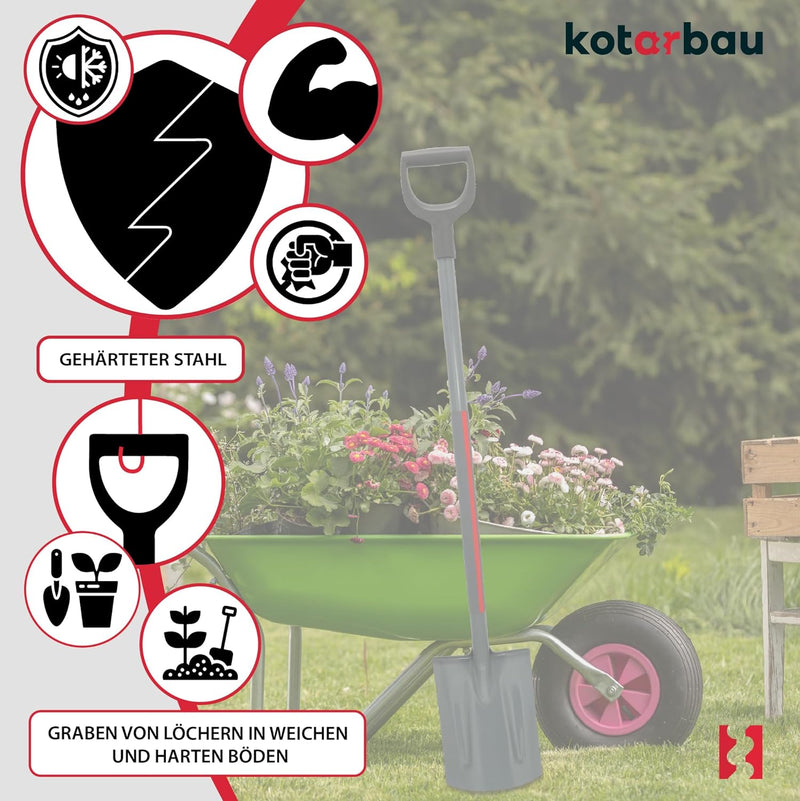 KOTARBAU® Profi-Gärtnerspaten 120cm mit Stiel für Gartenarbeiten Umpflanzen