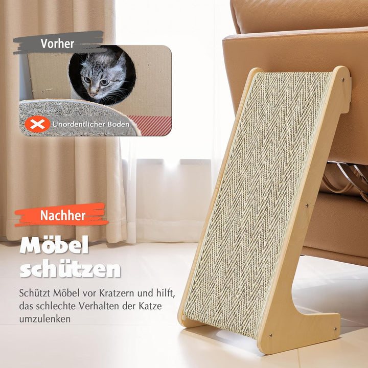 PETKARAY L-förmiges Dual-Use Sisal Kratzbrett für Katzen, 64 cm Hohe Kratzsäule aus Natürlichem Sisa