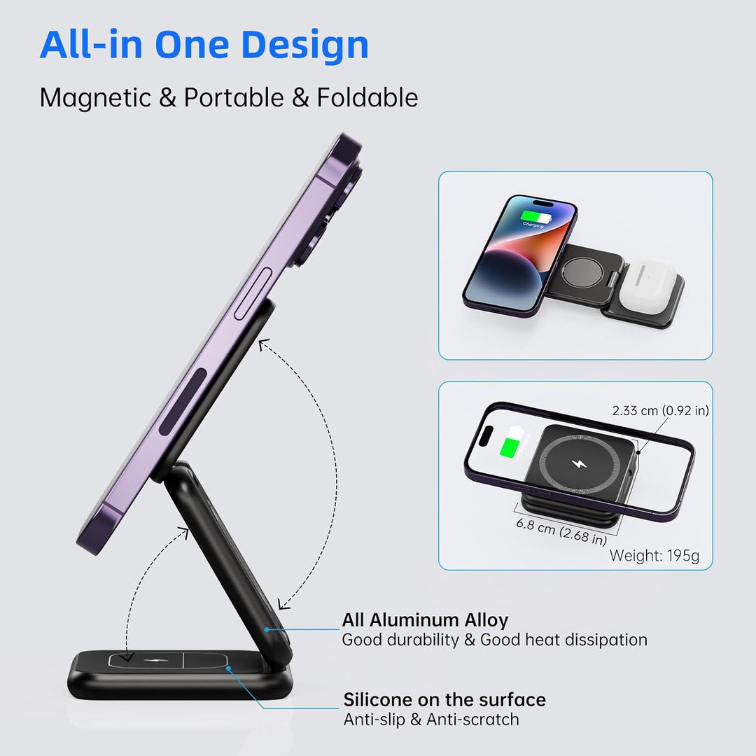 KU XIU X40 3-in-1 Magnetische Faltbare Aluminium-Ladestation – Kabelloses 15W Ladegerät für iPhone 1