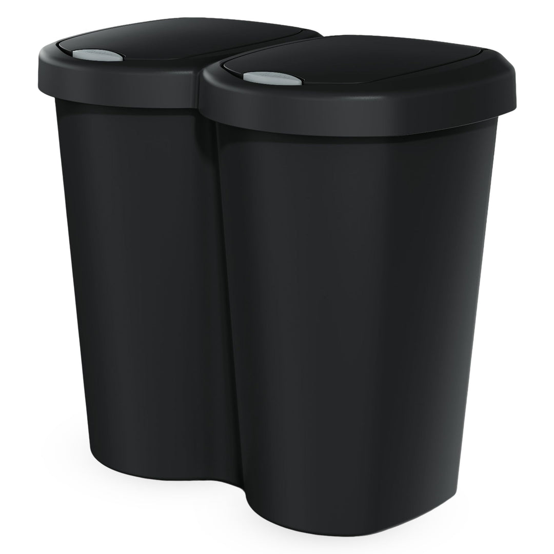 Spetebo Duo Abfall Eimer 40L schwarz - 2x 20L - Müll Sammler Trenner Behälter Deckel