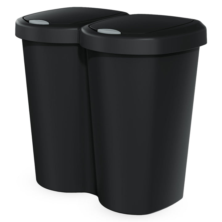 Spetebo Duo Abfall Eimer 40L schwarz - 2x 20L - Müll Sammler Trenner Behälter Deckel