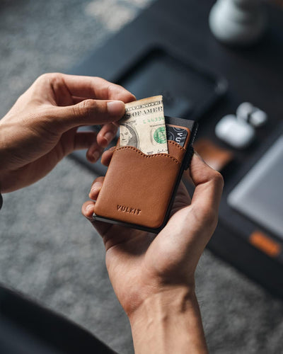 VULKIT Kreditkartenetui Minimalistische Slim Pop Up Geldbörse mit Lederschlitzen RFID-Blockierung fü