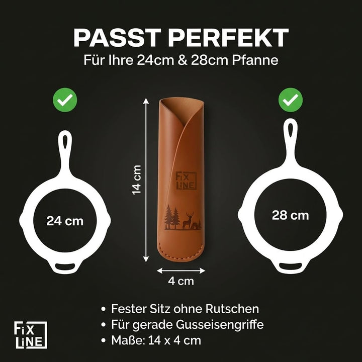 FIXLINE® Ledergriffschutz BLACK FOREST Edition für Gusseisen Pfannen 28 &24cm - Idealer Schutz für u