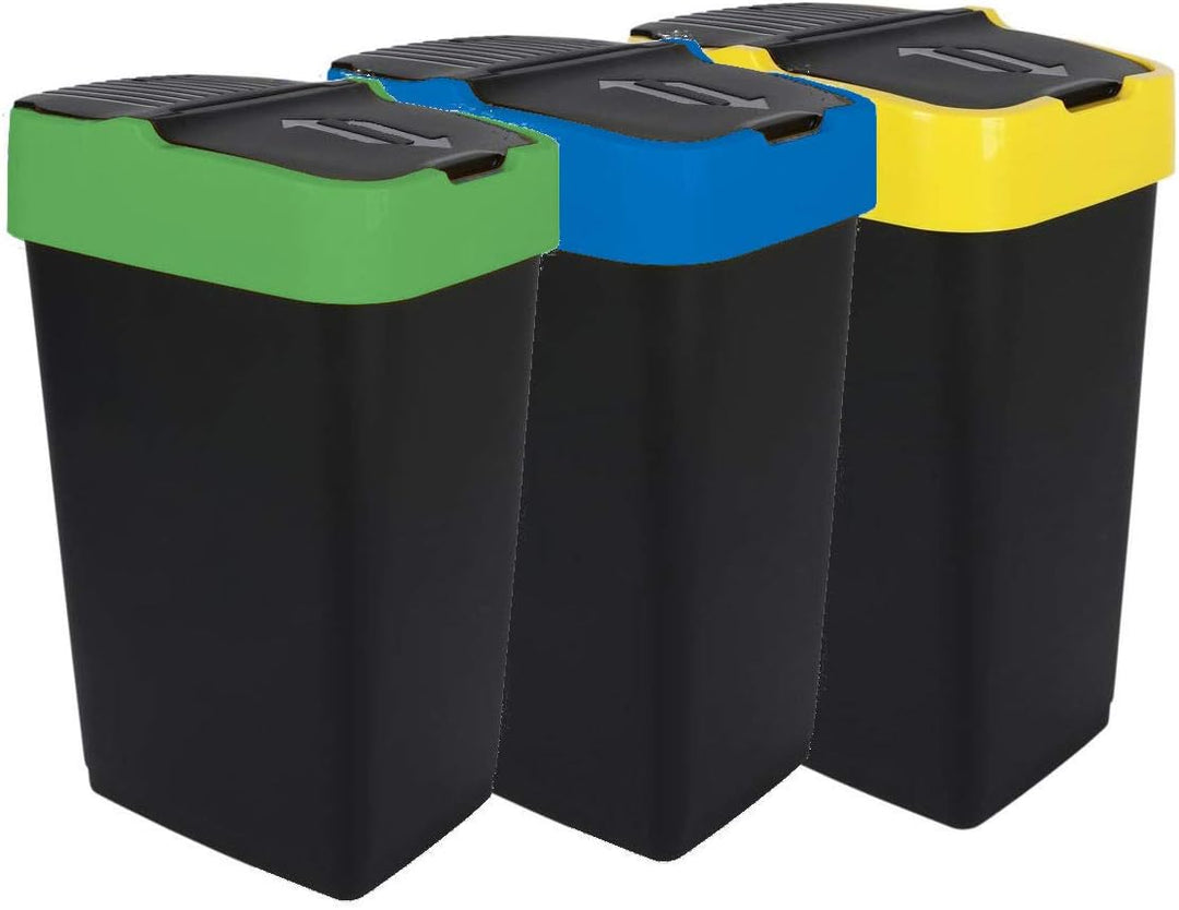 Abfalleimer mit Schwingdeckel - 3er Set - 60 L - Mülleimer Abfallbehälter Abfallsammler 60 Liter (3