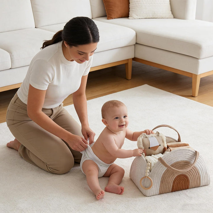 YUEMING Baby Windel Caddy Organizer, Tragbarer Wickelorganizer mit Fächern und Griffen, Wickelkorb B