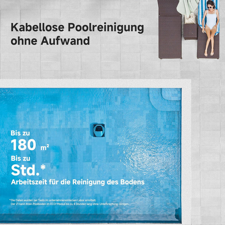 dreame Poolroboter Z1, Poolroboter Boden und Wand, 30,000 LPH, 240 Min. Akkulaufzeit, Hightech-Poole