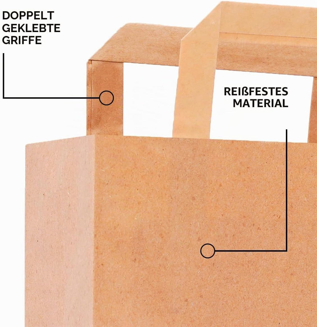 verpacking Papiertragetaschen mit Flachhenkel 27 x 32 x 17 cm Braun - Papiertüten Bio Papiertasche K