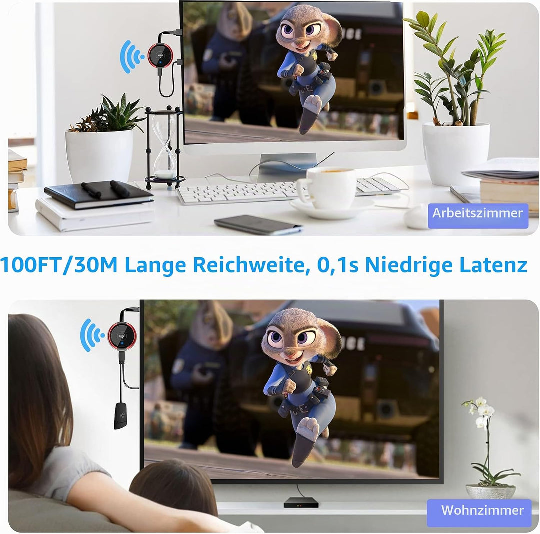 Wireless HDMI Transmitter, 5G/2,4G Drahtloser HDMI-Sender Drahtloser HDMI 164ft/50m Reichweite Full