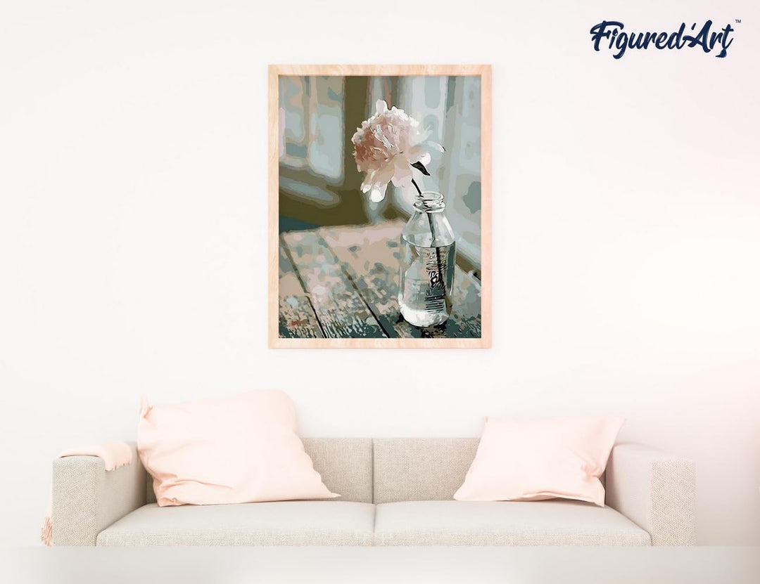 Figured'Art Malen Nach Zahlen Erwachsene Mit Rahmen Weisse Blume - Paint by Numbers Basteln DIY Bast