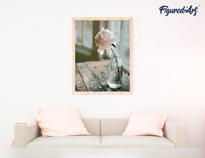 Figured'Art Malen Nach Zahlen Erwachsene Mit Rahmen Weisse Blume - Paint by Numbers Basteln DIY Bast