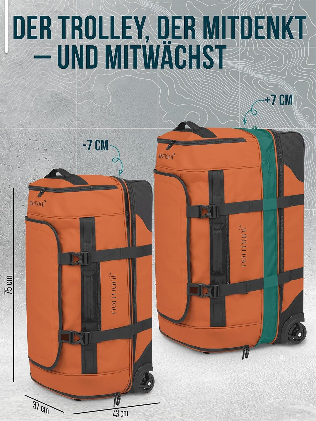 normani XXL Reisetasche 100-120 Liter 2-Rad Trolley gross Weichgepäck Travel Bag mit Rollen und 8 Fä