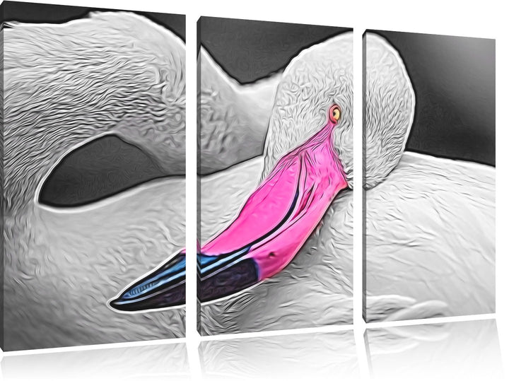 anmutiger Flamingo schwarz/weiss Deluxe 3-Teiler Leinwandbild 120x80 Bild auf Leinwand, XXL riesige